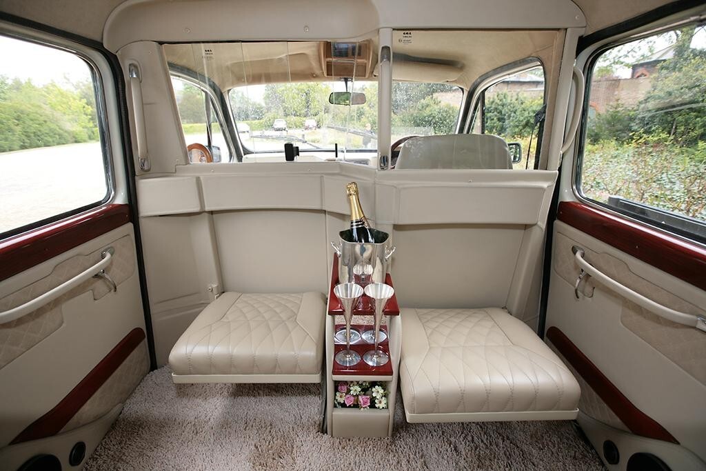 White Fairway London taxi back leather seats
