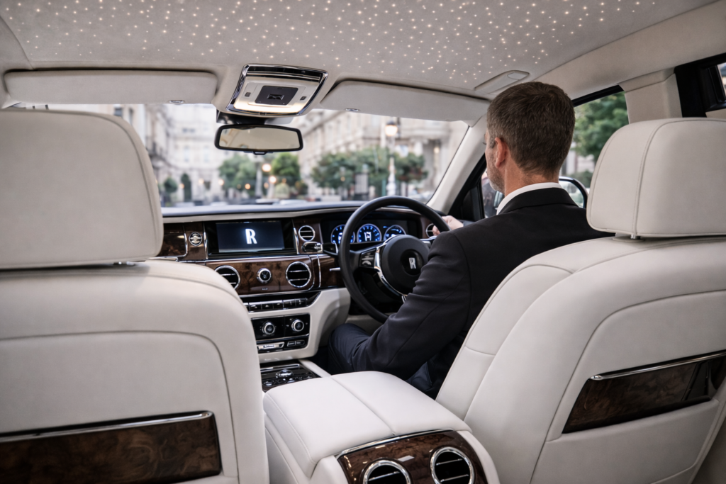Rolls Royce with chauffeur in White interior