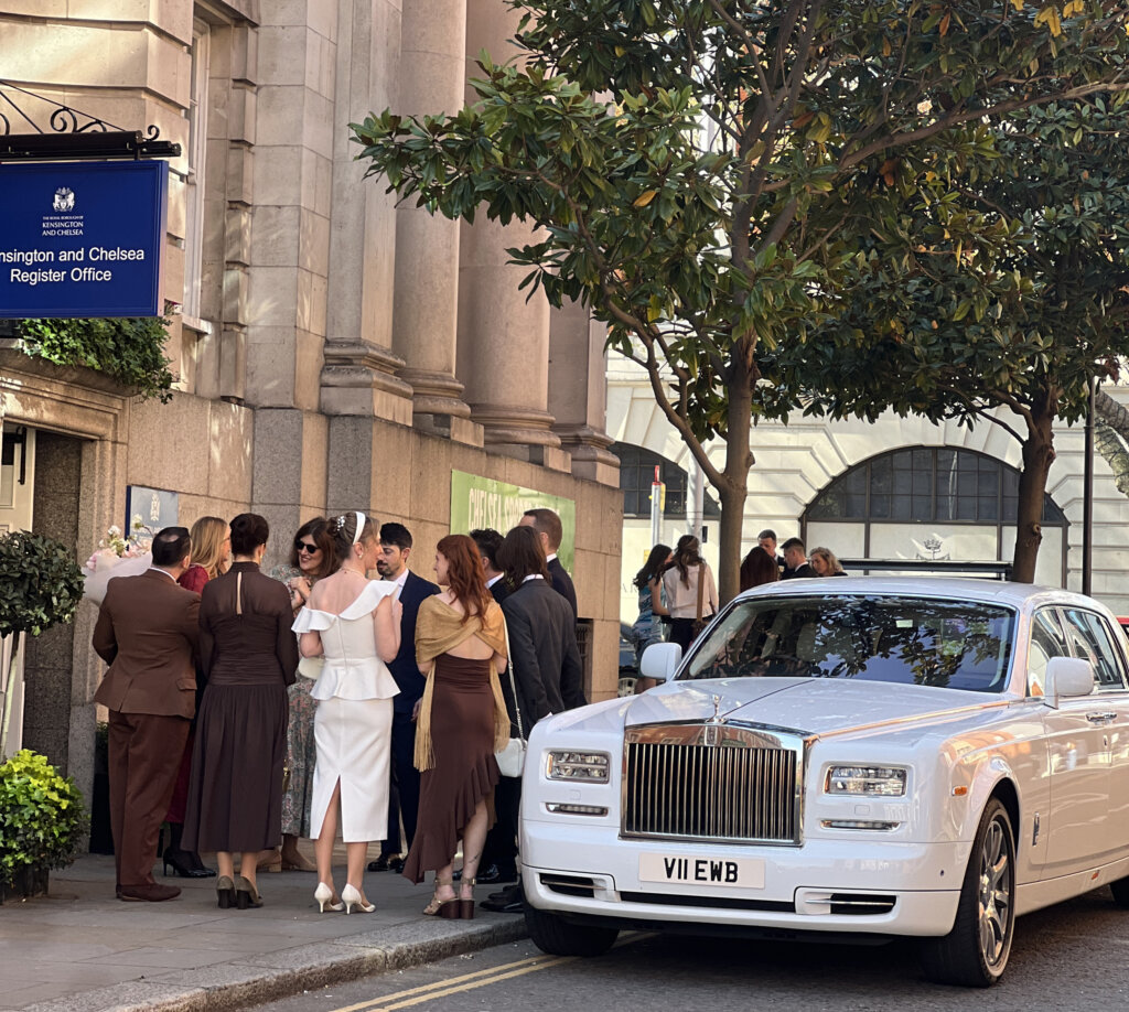 White Rolls Royce Phantom hire Chelsea town hall 